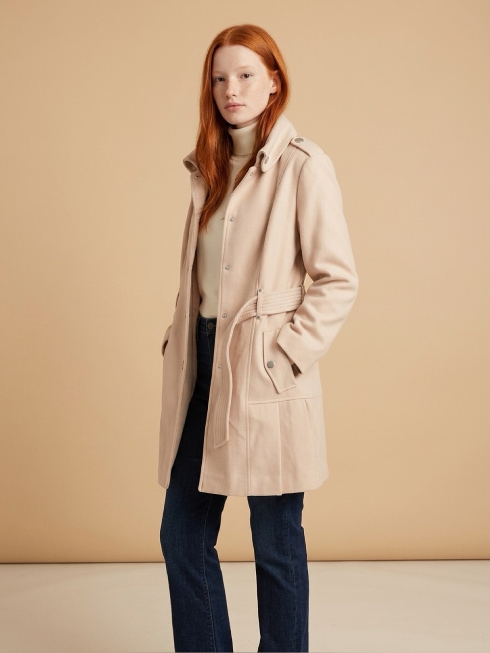 Apt 9 cream wool coat belted jacket 1XL